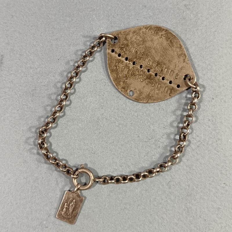 PLAQUE D'IDENTITE MILITAIRE TROUPE MODELE 1918 AMEN HENRI CLASSE 1927 MATRICULE 1127 A CARCASSONNE